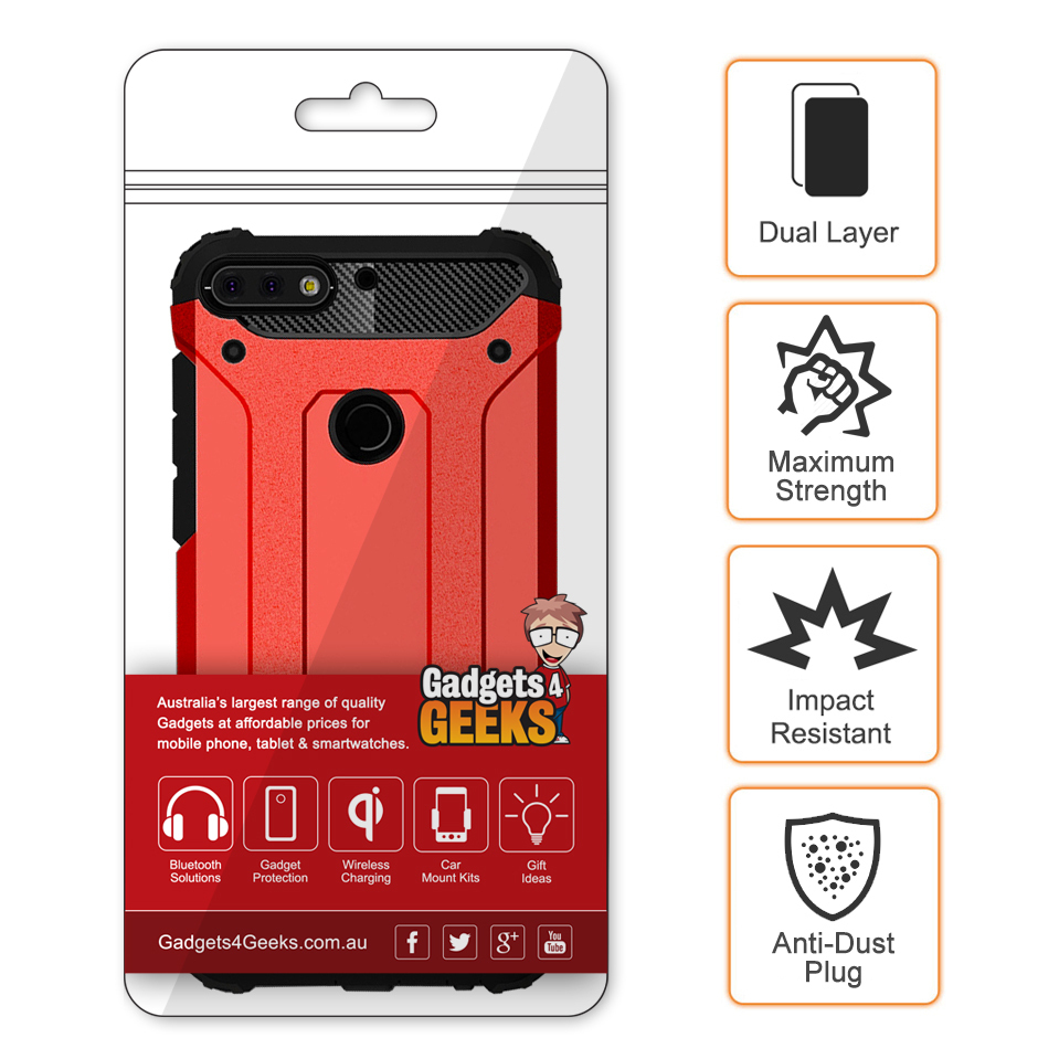 Military Defender Tough Shockproof Case for Huawei Nova 2 Lite - Red